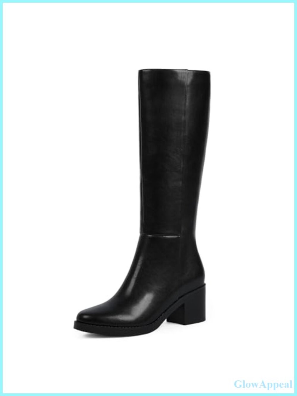 Faux Leather Knee High Boots Chunky Block Heel Round Toe Tall Boots